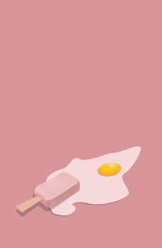 Ice cream with fried egg on pink background. Minimal concept. Pop art. Pattern
