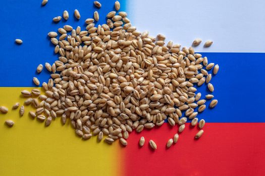 Russia Ukraine war and wheat export crisis problem. World grain crisis concept stock photo