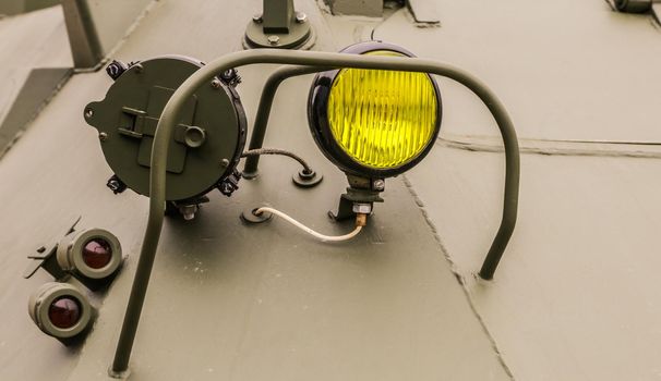 Yellow fog lamp on armored vehicles.Lighting equipment for moving vehicles.