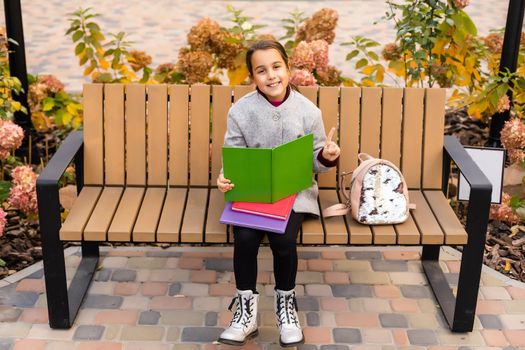 Beautiful little schoolgirl with a backpack.