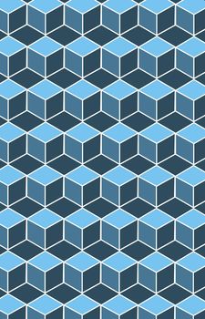 Pattern with geometric cube pattern. Colors white and dark blue