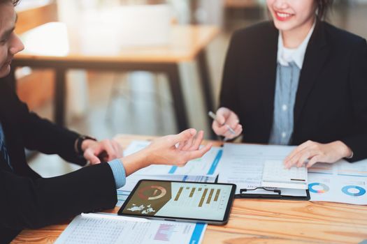 business people working together on a new project to analyze budgets and manage investment risks in today's profit boosting for marketing in the office room.