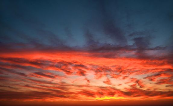 Sky sunset background concept. Skyline Evening sunset sky and the evening sunrise In the lake. Colorful with copy space.