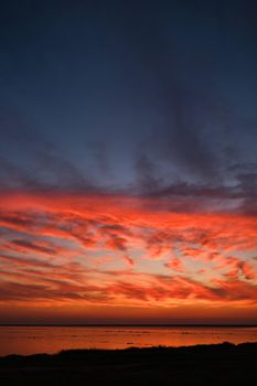 Sky sunset background concept. Skyline Evening sunset sky and the evening sunrise In the lake. Colorful with copy space.