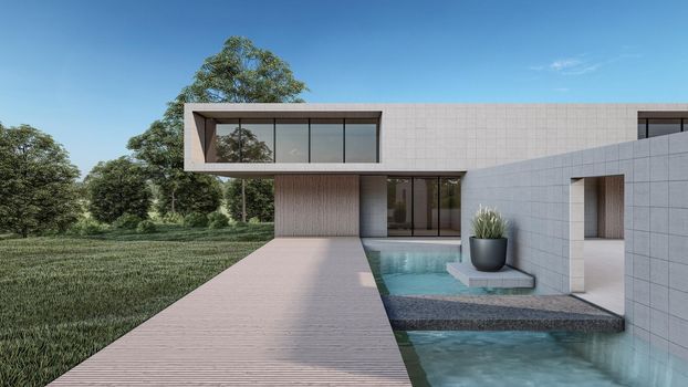 3D rendering illustration of modern house