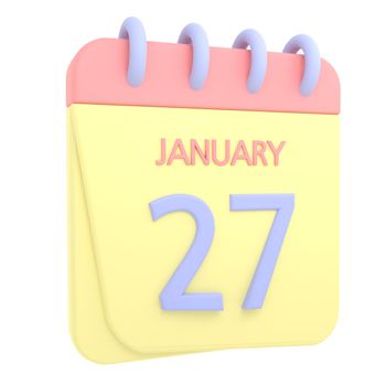27th January 3D calendar icon. Web style. High resolution image. White background