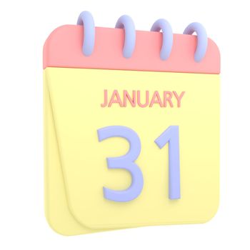 31st January 3D calendar icon. Web style. High resolution image. White background