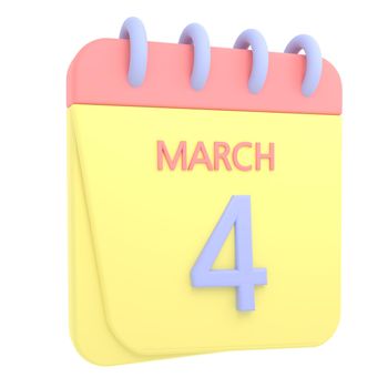 4th March 3D calendar icon. Web style. High resolution image. White background