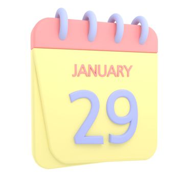 29th January 3D calendar icon. Web style. High resolution image. White background