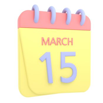 15th March 3D calendar icon. Web style. High resolution image. White background