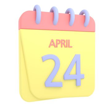 24th April 3D calendar icon. Web style. High resolution image. White background