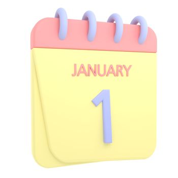 1st January 3D calendar icon. Web style. High resolution image. White background