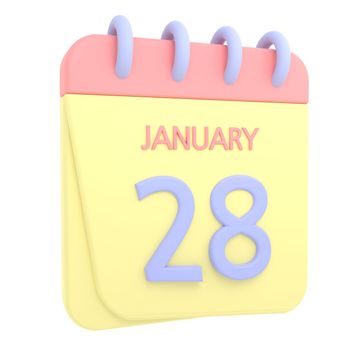 28th January 3D calendar icon. Web style. High resolution image. White background