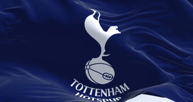 London, UK, May 2022: Fabric background with the Tottenham Hotspur Flag waving. Tottenham Hotspur is a professional football club based in Tottenham, London