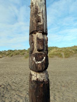 Beach Tiki Statue on Ocean Beach in San Francisco