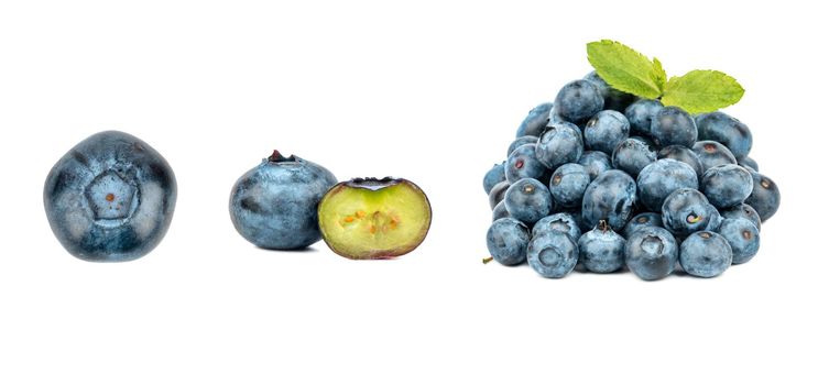 Blueberry berries isolated on white background. Collection.