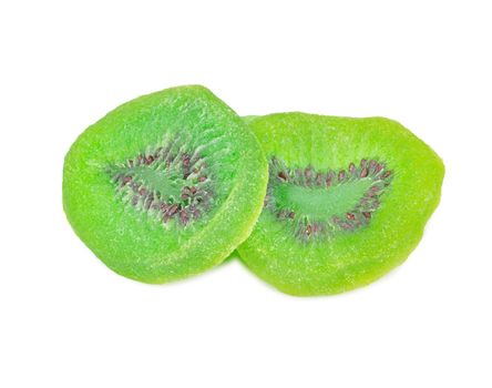 Two dry slices of kiwi isolate on a white background