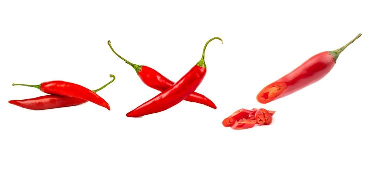 Fresh chili pepper isolate on white background, set. High quality photo