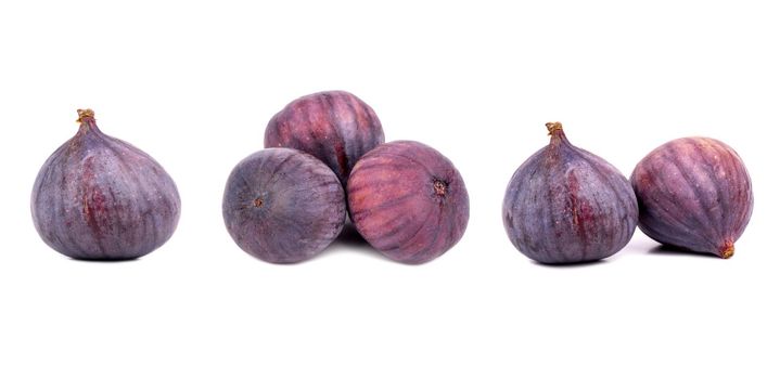 Fresh figs isolated on white background with clipping path, whole and half fruits collection.