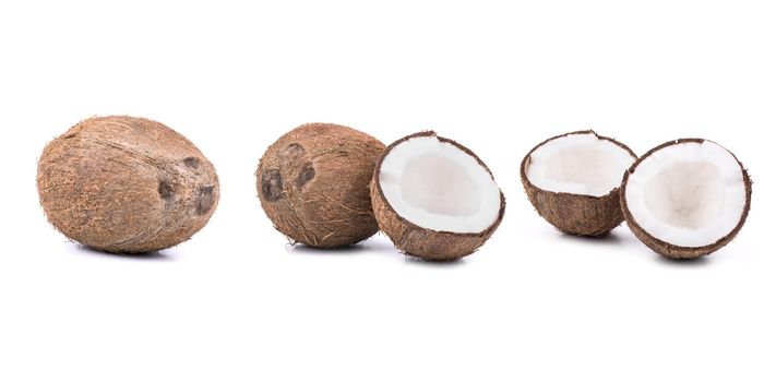 Coconuts isolated on white background. Collection