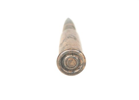 Cartridge of a Kalashnikov assault rifle on a white background