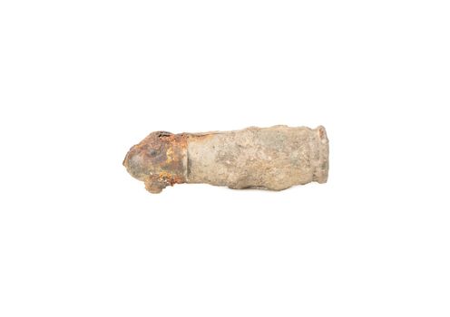 Old rusty bullet from a pistol from the Second World War isolate on a white background