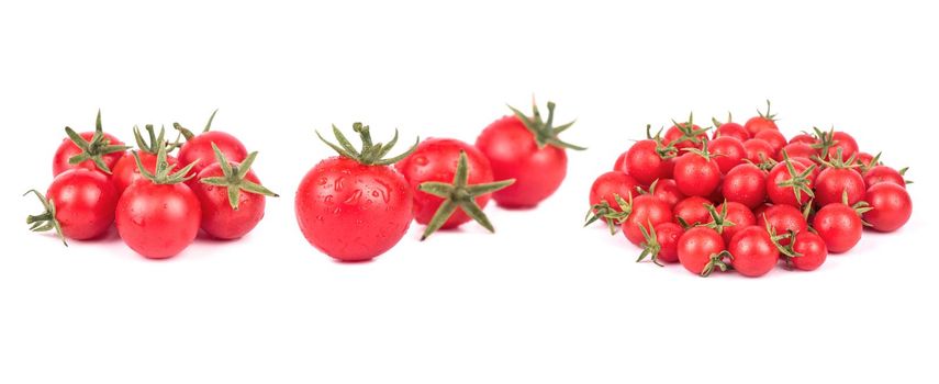 Collection of fresh red cherry tomatoes isolated on white