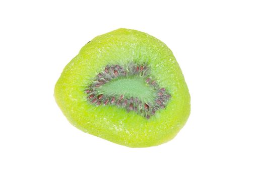 Closeup of dried and sweeten sliced kiwi isolated on white