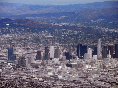 Downtown los angeles aerial view taken from an airplane