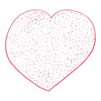 Red Heart Drawn by Colored Pencil. The Sign of World Heart Day. Symbol of Valentines Day. Heart Shape Isolated on White Background.