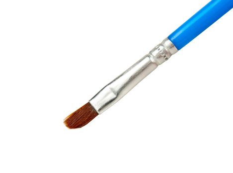 Blue thin brush for drawing close-up on a white background
