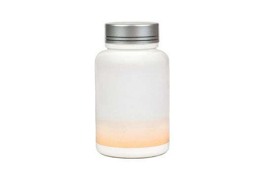 White plastic pill jar isolated on a white background