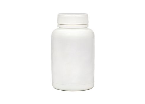White plastic pill jar isolated on a white background