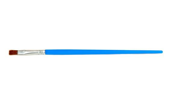 Blue thin paint brush isolated on a white background, top view