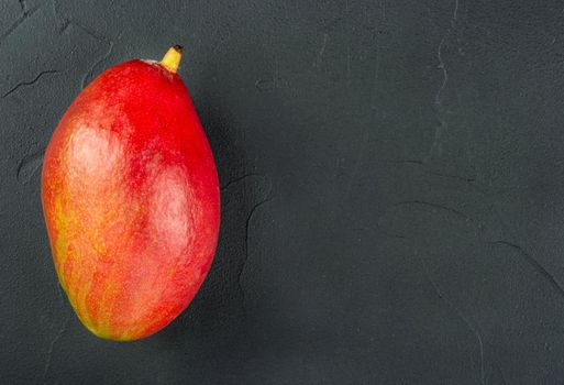 Red ripe mango fruit on a dark background, top view