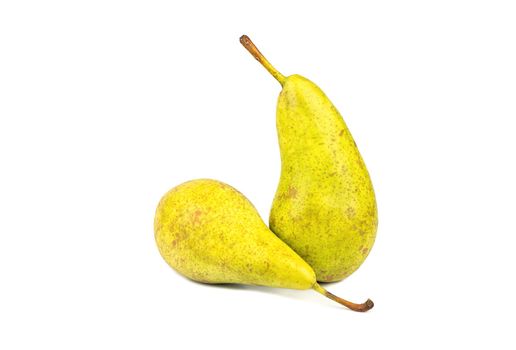 Two juicy green pear on white background