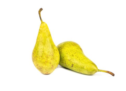 Two juicy green pear on white background