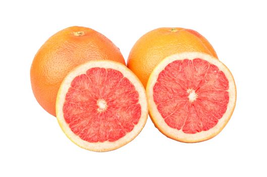 Grapefruit with two halves of juicy on a white background