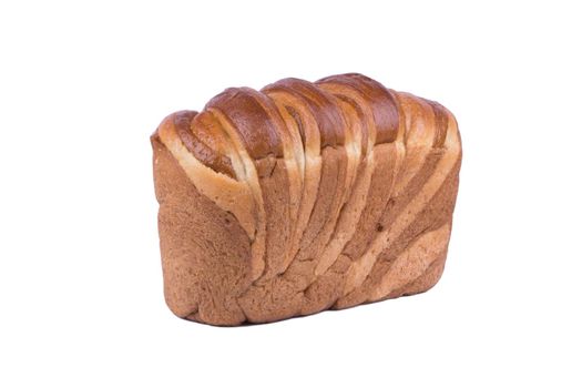 A loaf of homemade bread isolated on white background