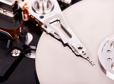 Open hard disk drive close-up
