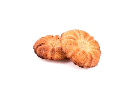 A pair of home baked cookies isolated on a white background