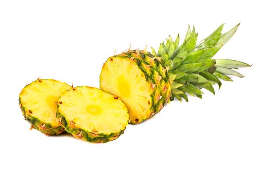 Sliced fresh fruit pineapple on a white background