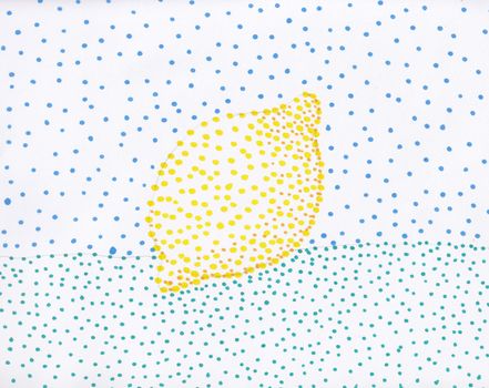 Hand drawn Lemon illustration. Colorful Pointilism. Doodle illustration.