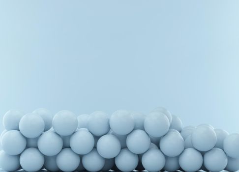 Spheres on blue studio background with space for text or design. 3d rendering.