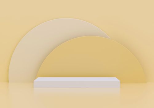 Minimalist pedestal for product display on yellow like sun background. Empty podium platform. 3D Rendering.