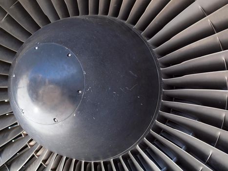 The turbine and blades of a jet engine.