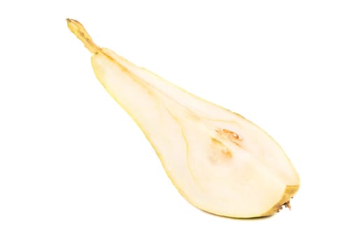 Juicy slice of fresh pear isolated on white background