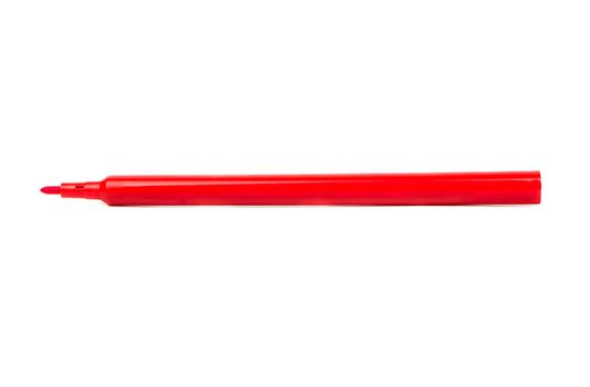 Open red felt tip pen isolated on white background