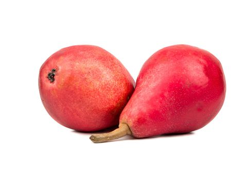 Two tasty red fruit pears isolated on a white background