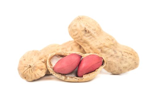 Dry peanuts in shell isolated on white background